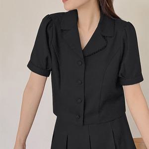 핫핑 블리안 카라넥 크롭 숄더퍼프 레이스 반팔 트위드자켓