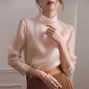 시스루 망사 블라우스 얇은 가벼운 봄 여름 타이 Limiguyue 런웨이 패션 오간자 핑크 용수철 프렌치 하프