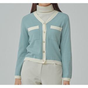 [미쏘][미쏘]V넥 보석단추 배색 가디건(MIWCKAT2QT).