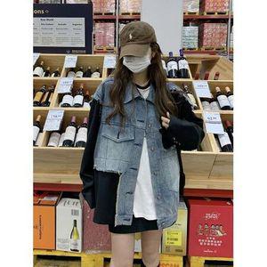 여성 양복패치 데님 코트 봄가을 빈티지 루즈핏 페이크투피스룩 OP3_MC