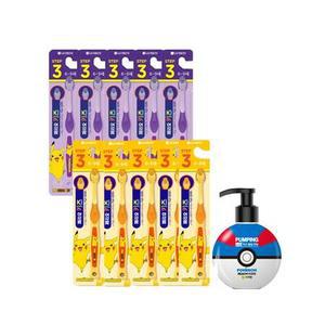 페리오 칫솔 3단계 피카츄 10입 1개 + 리치 키즈 포켓몬 펌핑치약 사과향 250g