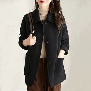 R4E 여자 모직 코트 추동 루즈핏 칼라넥 하프 캐주얼 아우터 젠4