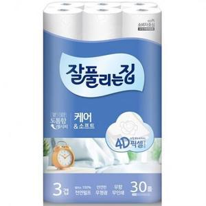 잘풀리는집 케어앤소프트 3겹 롤화장지 27m, 30롤, 1개 one option