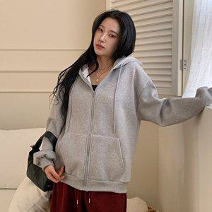 [옷자락]여자 겨울 무지 베이직 기모 박시핏 후드 집업 자켓