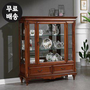 [벤티스가구]에단 엔틱 마호가니 원목 와이드 유리 장식장 넓은 양주장 그릇장 거실 명품(1200)