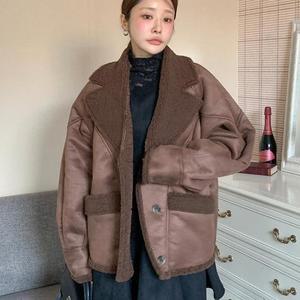 여자 스웨이드 무스탕 박시 양털 나그랑 자켓
