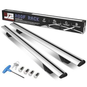 J2 엔지니어링 J2-RR-120-WH 49인치 알루미늄 루프 랙 크로스 바 화물 캐리어, 모서리가 각진 라이즈 레일, 유니버설, 32인치 - 48.5인치 조절 가능, 실버