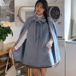 [옷자락]여성 리본 스트랩 케이프 연말 망토 코트_P378319534