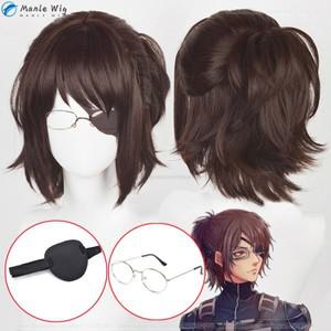 Hange Zoe 코스프레 진격의 거인 파이널 시즌 4, 다크 브라운 헤어 아이 마스크, 내열성 가발 및 캡, 35cm
