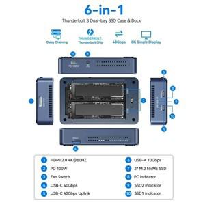 Acasis 듀얼 베이 40Gbps M.2 NVMe SSD 인클로저 Thunderbolt 4 케이스 및 도크(RAID 8K@60Hz HDMI PD100W