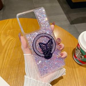 Motorola Moto Edge 50 Ultra NEO G35 G55 G75 G24 용 글리터 케이스 전원 도금 버터플라이 자동차 마그네