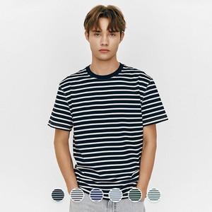 지오다노 남성 여름 고중량 크루넥 스트라이프 면 반팔 티셔츠 025522/01025522 508154