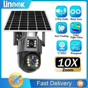 Linook V380 Pro 4K 8MP 4G SIM 카드 태양광 CCTV 무선 카메라 야외 와이파이 태양광 카메라 360 내장 배터
