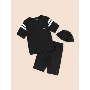 [매장정품] 빈폴 키즈 라글란 반팔 래시가드반바지수영모 3 SET 블랙 BI5342U105