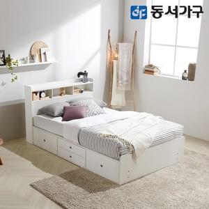 동서가구 비드가화이트 슈퍼싱글 SS 수납헤드 깊은서랍 침대+편백황토숯 9존독립 매트리스 DF643334