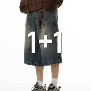 1+1 남녀공용 7부 여름 쿨 버뮤다 데님팬츠 반바지 1컬러