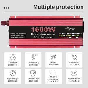 순수 사인파 인버터, DC 휴대용 보조배터리 변환기, 태양열 인버터, 12V, 24V, AC 110V, 220V, 1000W, 1600