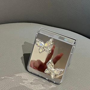 z플립4케이스 호환 고급 글리터 3D 보석 나비 메이크업 거울 폰 케이스, 삼성 갤럭시 Z 플립 6 5 4 3 충격