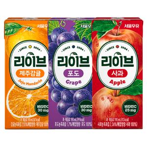 서울우유 리이브 190mL 24팩 택1 제주감귤/포도/사과 과일주스 유치원행사 과즙 피크닉 어린이간식