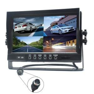 파다르시 9인치 TFT LCD 자동차 후방 쿼드 스플릿 모니터, 리모컨, 4채널 4핀 커넥터 비디오 입력 충격 방지 - 12V-24V 800480HD 화면 w /선쉐이드 눈부심