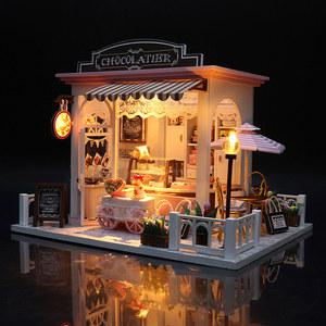 목제 미니 인형 집 DIY 미니어처 소형 키트 3D 퍼즐 조립 건물 모델 장난감 가구 조명 선물