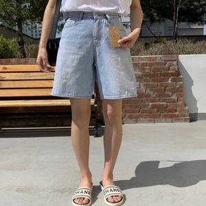 여성 난스판 부드러운 에코워싱 청반바지 5부 데님팬츠