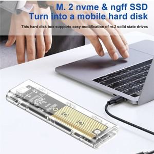M.2 NVME PCIe NGFF SATA 듀얼 프로토콜 SSD 케이스, 클리어 USB C 타입, 10Gbps 외장 인클로저 하드 디스