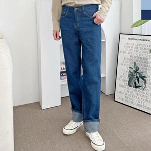 남성 남자세미와이드롤업청바지 팬츠 데일리 겨울 2063M 와이드 일자 일자청바지 청바