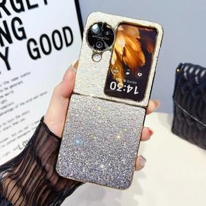 반짝이 스팽글 트림 폰 케이스 OPPO Find N3 N2 플립 도금 플라스틱 프레임 충격 방지 커버