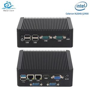 팬리스 산업용 미니 PC, 인터 N2840, J2900 지지대, 윈도우 10 리눅스, 6x USB, 4x RS23, 485 COM, 2x LAN,