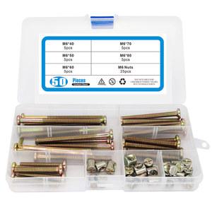 나무 세트 볼트 소켓 침대 너트 50PCS 유아용 구색 키트 육각 의자 M6x40/50/60/70/80mm 가구 나사 책상 의자