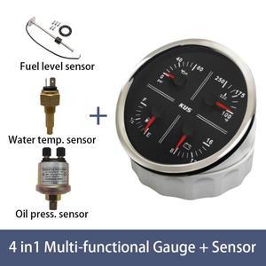 Tus 범용 110mm 다기능 타코미터 3 in 1 4 오일 압력 연료 레벨 수온 12V 전압계 RV 선박