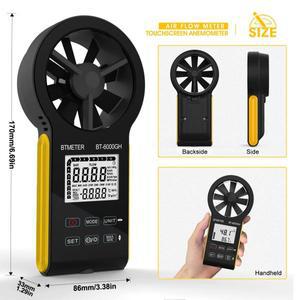 BTMETER LCD 디지털 풍속계 온도계 휴대용 바람 터치 스크린 도구 윈드메저 공기 흐름 Rpm 미터 6000GH