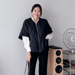여성 루즈핏 노카라 퀼팅 패딩 조끼 CAT-WVS-3963-연카키