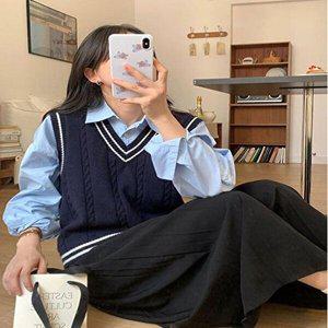 [셀러허브 1][HYIJQMNY_4B]여성 3컬러 꽈배기 배색 니트조끼 니트베스트