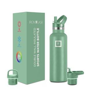 아이언 FLASK 캠핑 및 하이킹 수분 공급 용기 - 뚜껑 3개(좁은 빨대 뚜껑) 누수 방지 진공 단열 스테인리스 스틸 뜨겁고 차가운 이중 벽 스포츠 물병 세이지, 20온스