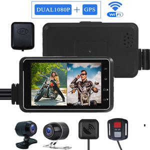 오토바이 블랙박스 바이크 헬멧 HD 듀얼 1080P DVR 3 인치 방수 모토 카메라 WiFi GPS 대시 캠 전면 후면