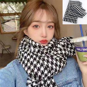 베이직 목도리 머플러 클래식 하운드체크 니트 넥워머스카프 겨울 여성 패턴 따뜻한 여성용 털목도리 퍼목