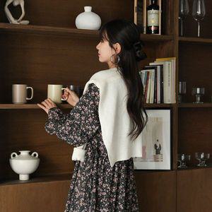 [하프클럽/하늘바라기]잔꽃 셔링 리본 롱 원피스