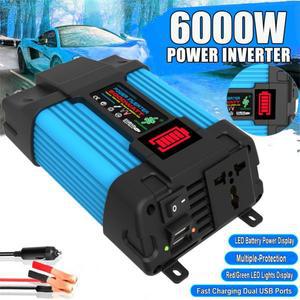 6000W 자동차 전원 인버터 LED 전압 용량 디스플레이 변압기 변환기 12V ~ 110/220V 가전 제품용 듀얼 USB