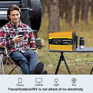 휴대용 차량용 태양광 전력 인버터, DC 12V-AC 110, 220V 듀얼 USB 변압기, 3000W 수정 순수 사인파