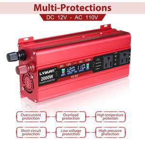 DC 12V ~ AC 110V 1500W/2000W/2600W LCD 디스플레이 자동차 전원 인버터, 3.1A 듀얼 USB 소켓 충전기 휴대