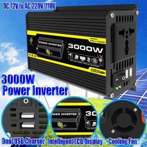 듀얼 USB 지능형 전원 인버터, 차량용 전압 변압기, 스마트 내장 퓨즈, DC 12V-AC 110 V, 220V, 3000W