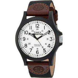 손목시계 Timex 남성용 익스페디션 아카디아 40mm 시계 블랙 케이스 다이얼과 브라운 가죽 및 패브릭 스트