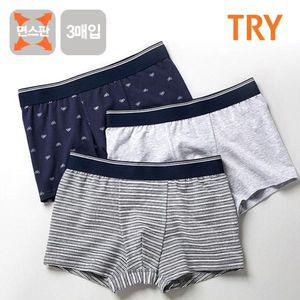 TRY 면스판 모모 주니어 남성드로즈 사각 속옷 3매입 어린이 팬티 초등 남아 남학생 학생용 남자 쥬니어