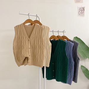 허니제이 / 파릭트 케이블 꽈배기 브이넥 니트 조끼(5color)