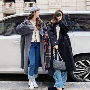 여성 칼라입 소매 후드 점퍼 모직 코트 트렌디 여자 캐주얼 롱 EO4