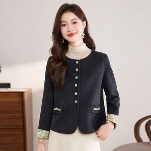 마요 여성모피코트 모피코트 가을 라운드 긴팔 숏 더블 모직 코트 UNO3