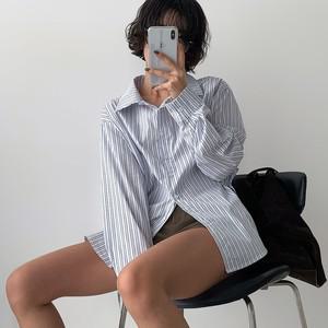 [신상오픈런] 허리라인 순면남방 봄출근룩 리본끈 스트라이프셔츠