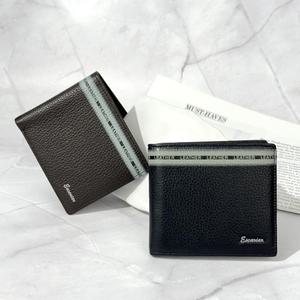 [다잇템] 남성 베이직 갈색 다크컬러 무광가죽 폼폼 반지갑